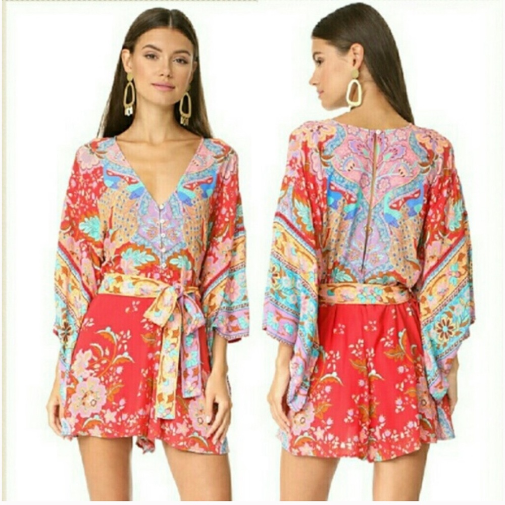 SPELL & THE GYPSY Lotus Playsuit Romper Kimono Ruby Size Medium